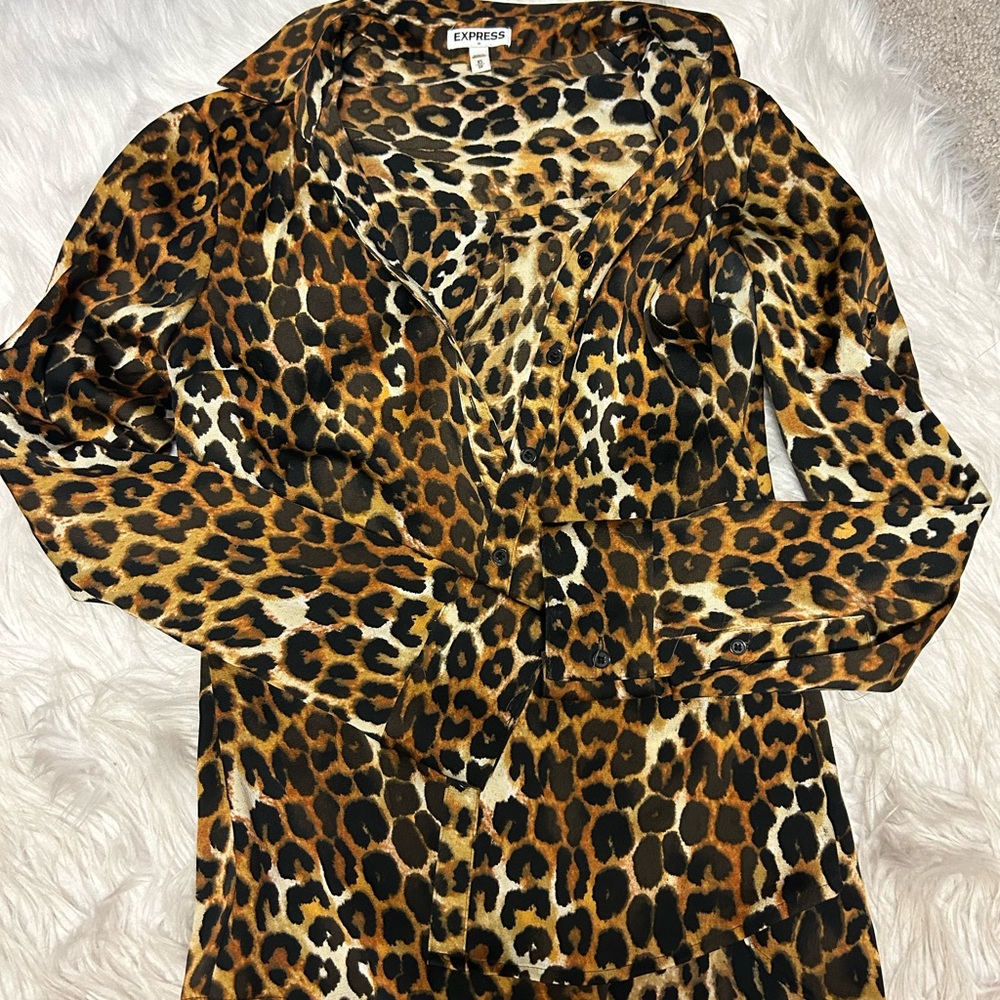 Express Leopard Print Portofino Button-Down Shirt